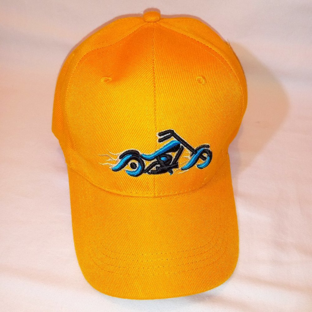 New Unisex Yellow Ball Cap with Embroidered Motorcycle